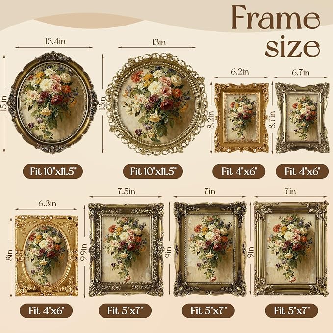 8 Pcs Vintage Picture Frames Set - Image 2