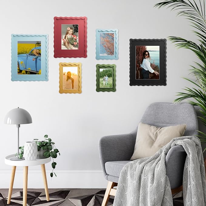 5x7 Picture Frame with Mat for 4x6, Wavy Edge Wooden Real Glass Photo Frame for - Image 7