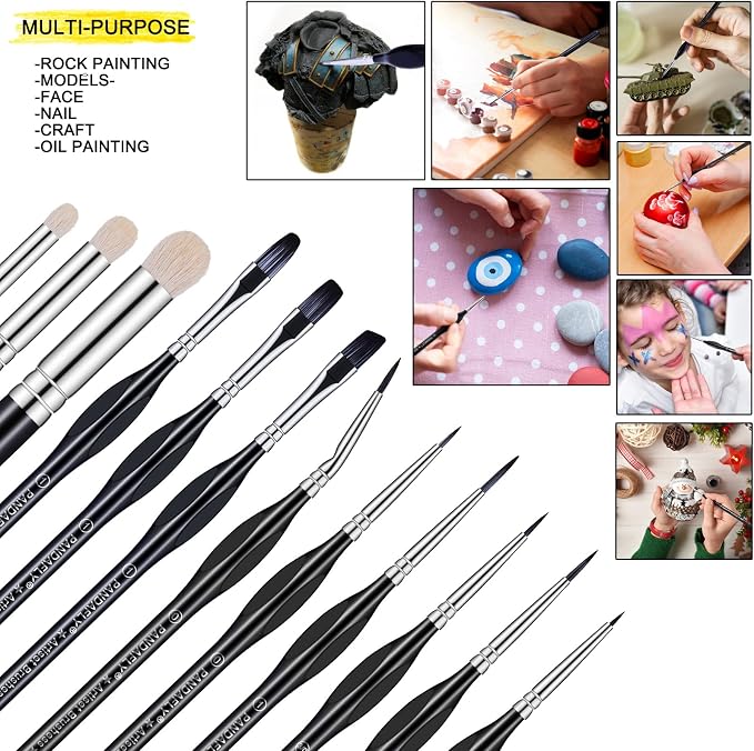 PANDAFLY Miniature Paint Brushes Drybrush Set, 12 Sizes Miniature Brushes - Image 4