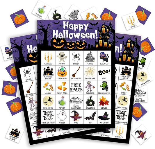 Halloween Bingo Game Cards, 24 Players Halloween Bingo Game for Teens Adults, Holiday Party Favors Supplies