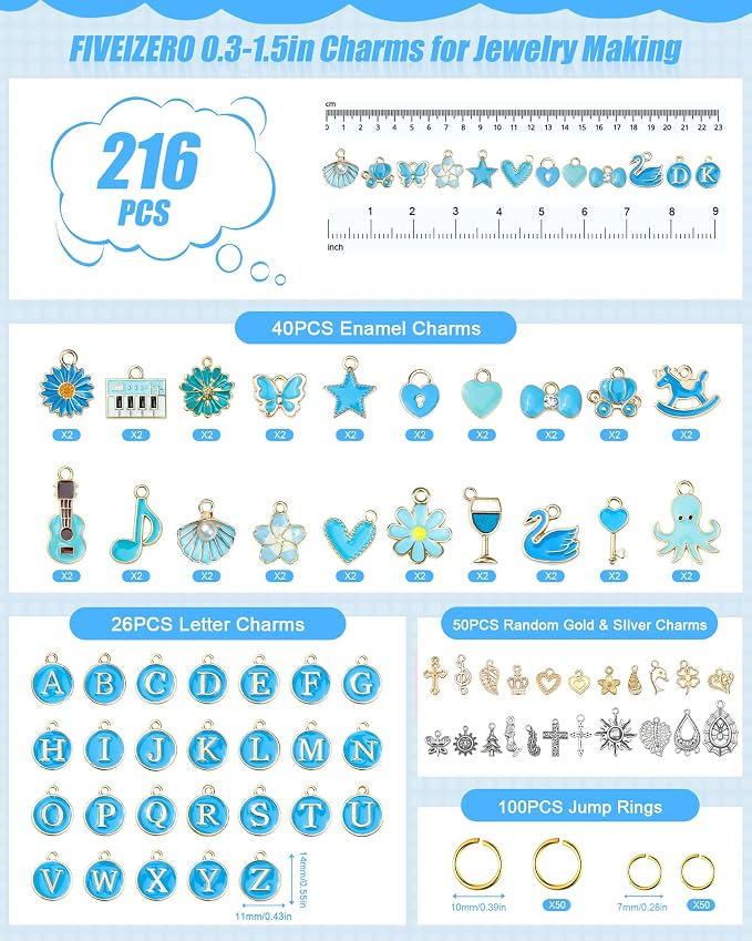 FIVEIZERO 216PCS Charms for Jewelry Making, Enamel Blacelet Charms Kit | - Image 2