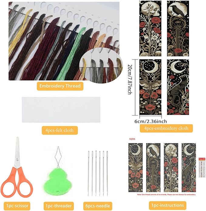 NEGEKFKX 4 Pcs Flower Cross Stitch Bookmark Kit - Image 2