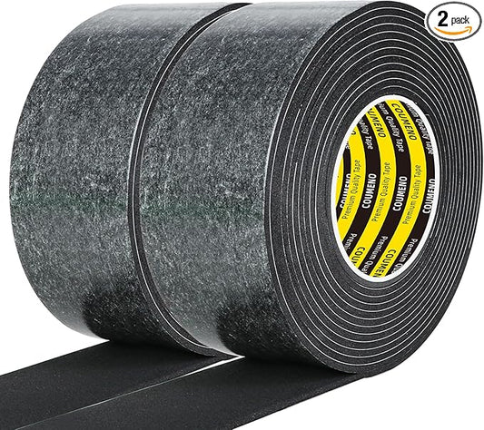 2 Pack EVA Single-Sided Adhesive Black Foam Tape,2inx16.4FT Single-Sided Sealing Strip Foam Pad Sponge Tape Window Weatherproof, Self-Adhesive Insulation Sealing Tape