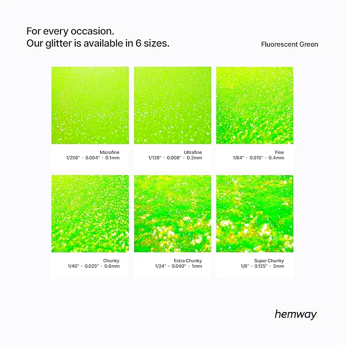 Hemway Polyurethane & Epoxy Resin Glitter 100g / 3.5oz Metallic Crystal Flake Additive for Flooring Jewelry Tumblers Glass Pigment - Chunky (1/40" 0.025" 0.6mm) - Fluorescent Green
