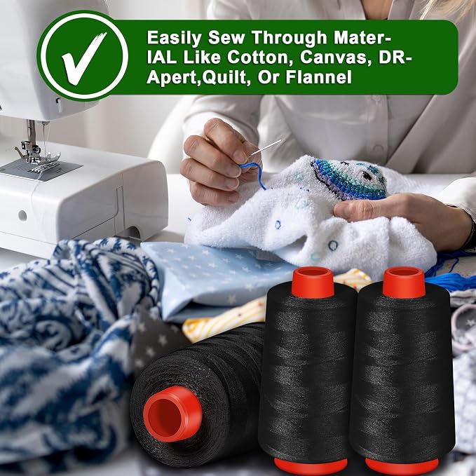 Black Sewing Thread, Serger Thread Cones 4 Pack, 40S/2-24000 Yards Black All - Image 5