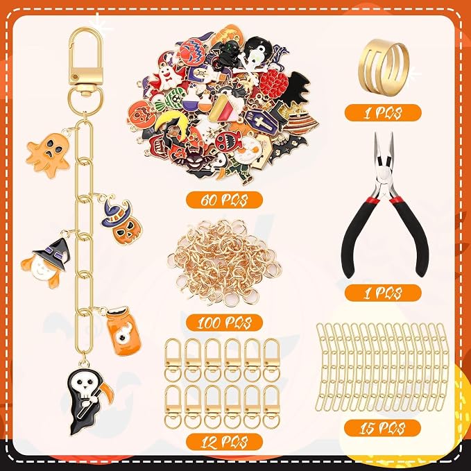 AUGSUN 189Pcs Halloween Keychain Making Kit Holiday DIY Keychain Craft | - Image 2