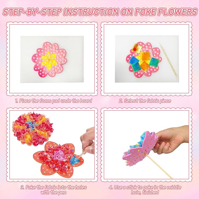 Mostop Crafts for Kids Ages 6-10, DIY Flower Bouquet Craft Kit with Buttons,Felt Flowers and 2 Vase, Poke in Arts and Crafts Birthday Gift Present for 6 7 8 9 10 Year Old Girls Flower Making Kit
