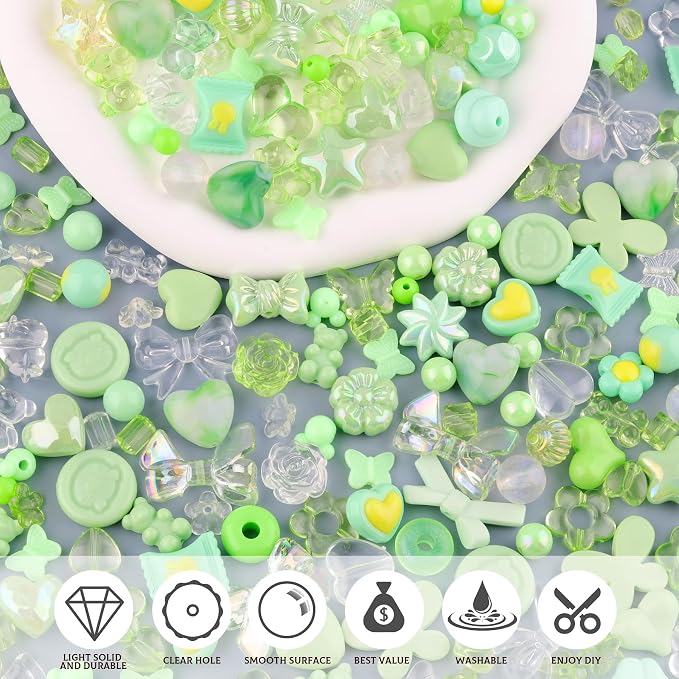 200-260PCS TINKRSTUFF Assorted Green Acrylic Beads - Image 4