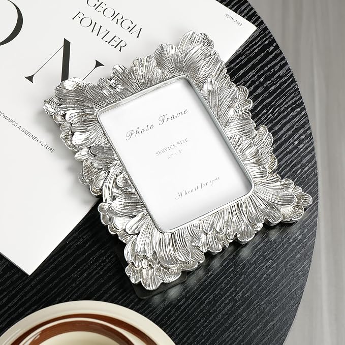 Cuspin Silver Picture Frame 3.5x5 Small Frame, Vintage Silver Palm Leaves - Image 2