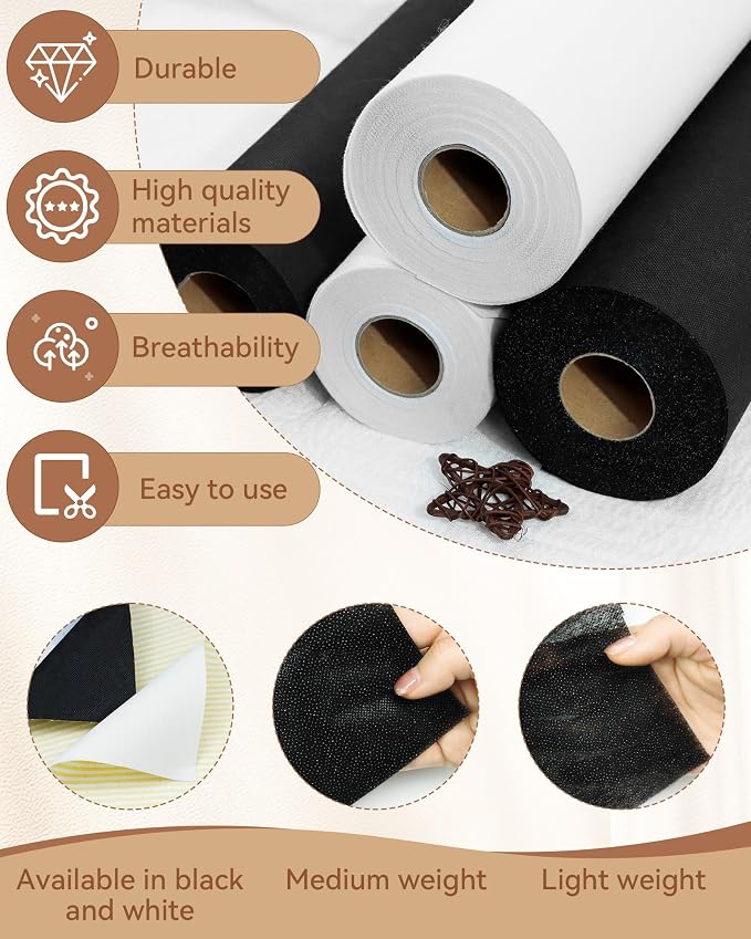 FIVEIZERO Medium Weight Black Iron-On Non-Woven Fusible Interfacing: 12in x - Image 3