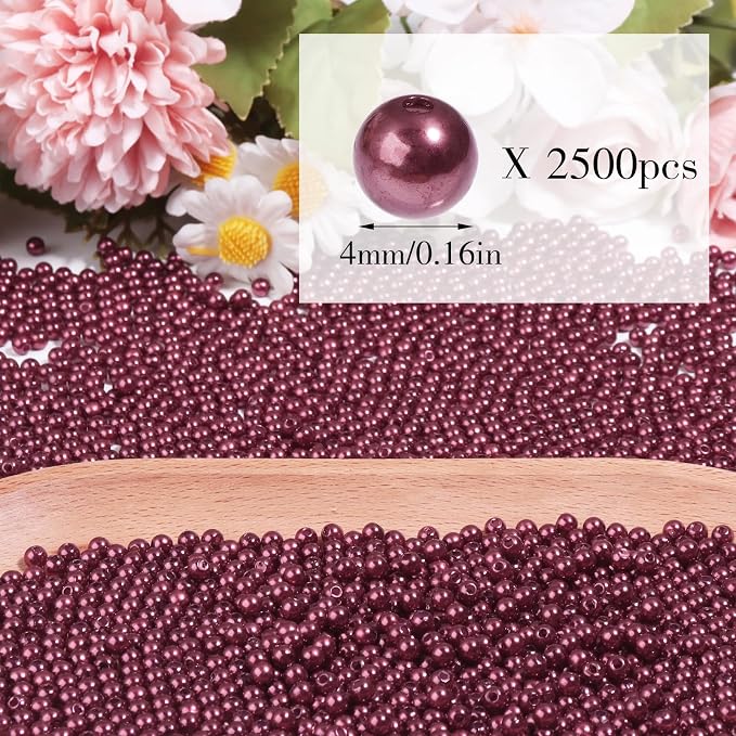 2500pcs Wine Red 4mm Pearl Beads - Image 2
