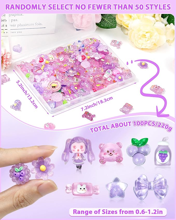 FIVEIZERO 100PCS Cute Slime Charms, Kawaii Flatback Resin Charms | 50+ Unique - Image 2