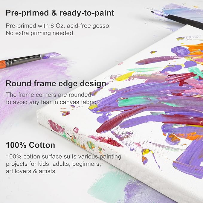 PHOENIX Large Stretched Canvas for Painting 14x18 Inch/7 Value Pack, 8 Oz Triple Primed 5/8 Inch Profile 100% Cotton White Blank Canvas, Large Framed Canvas for Oil Acrylic & Pouring Art