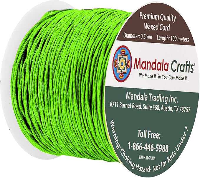Mandala Crafts 0.5mm 109 Yards Lime Green Cotton Waxed Cord for Jewelry Making Bracelet Cord Waxed String - Beading String Thread Jewelry Cords for Necklaces String