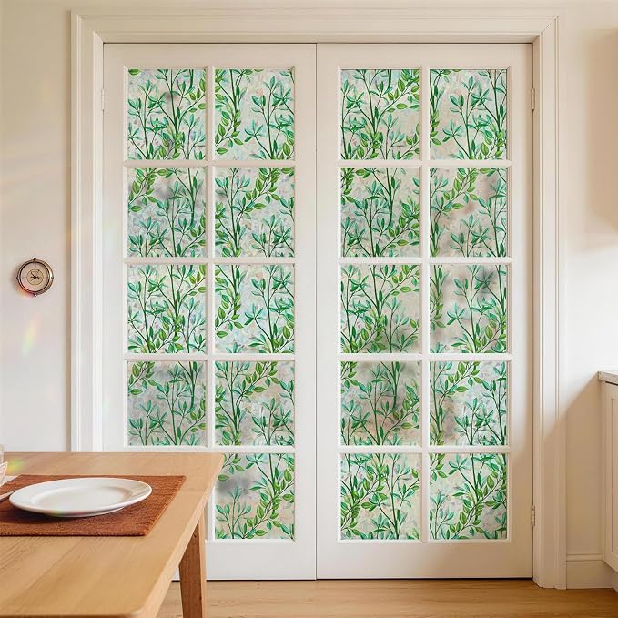 LUTE Stained Glass Window Privacy Film, Leaf Rainbow, 35.4" X 78.7" | No Glue - Image 2