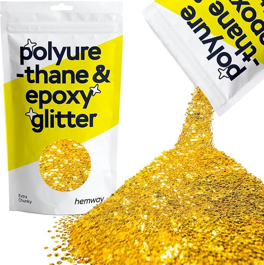Hemway Polyurethane & Epoxy Resin Glitter 100g / 3.5oz Metallic Crystal Flake Additive for Flooring Jewelry Tumblers Glass Pigment - Extra Chunky (1/24" 0.040" 1mm) - Gold