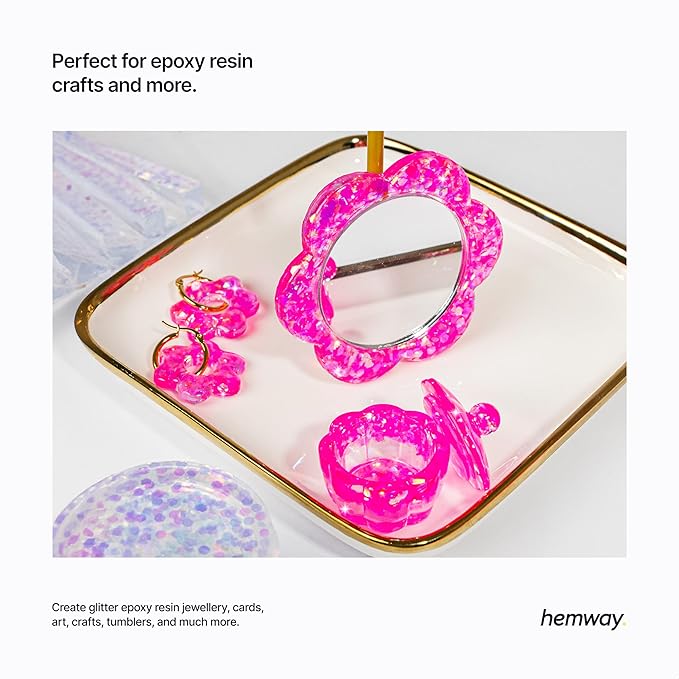 Hemway Glitter for Resin 100g Baby Pink Iridescent Metallic Crystals for Epoxy Craft Super Chunky Flakes Tumblers Wax Melt
