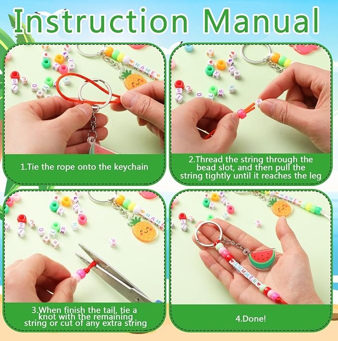 Landical 564 Pcs Summer DIY Bead Keychain Kit Key Chain Making Craft Adjustable - Image 3