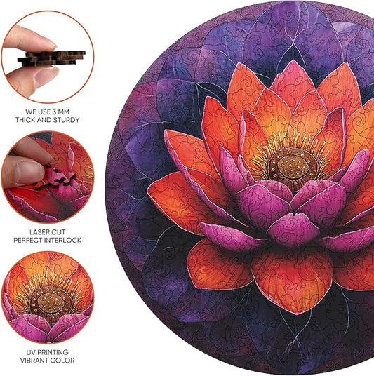Flower Wooden Puzzle for Adults, Round Mandala Color Challenge Jigsaw Puzzles 500 Piece, Family Reunion Puzzle for Adults and Kids, Best Gift for Family Friends Royal 16.5x16.5in
