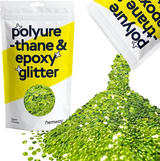 Hemway Glitter for Resin 100g Lime Green Metallic Crystals for Epoxy Craft Super Chunky Flakes Tumblers Wax Melt
