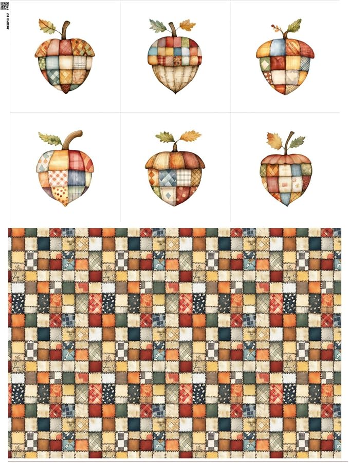 Patchwork Acorn Cotton Fabric Panel – 6 Designs + Bonus Sheet 29.5×19.6 inch by FabricsTown