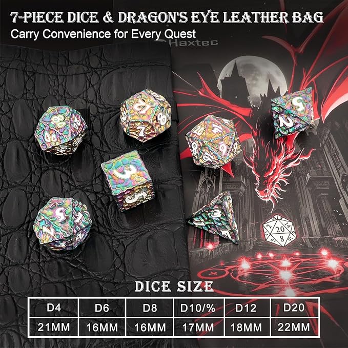 Haxtec DND Dice Set Metal Dice Compatible with Dungeons and Dragons D&D Gift TTRPG Rainbow Polyhedral Dice
