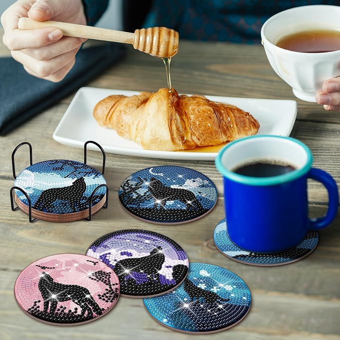 Cumule 8 Pcs Wolves Diamond Art Coasters Kits - Image 6