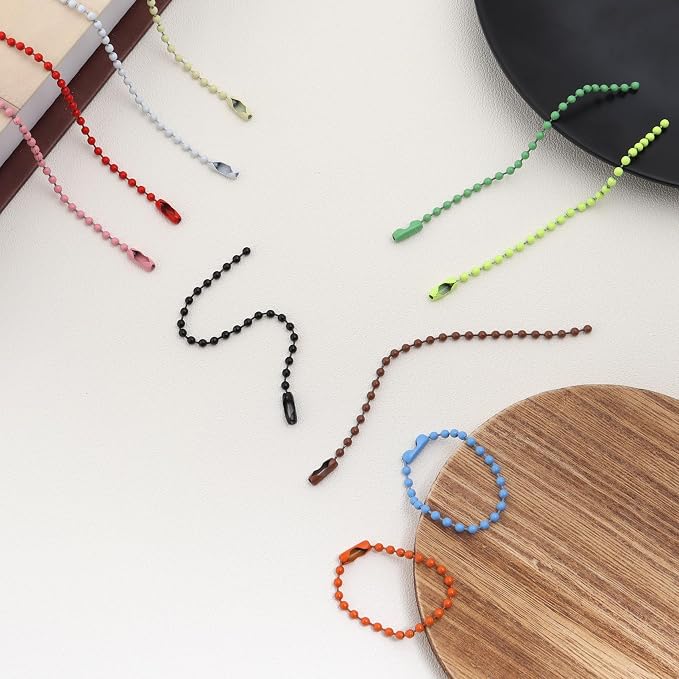 Lemonkey 100Pcs Ball Beads Chain Bulk, Mixed Color Keychain Rings Metal Chain - Image 6