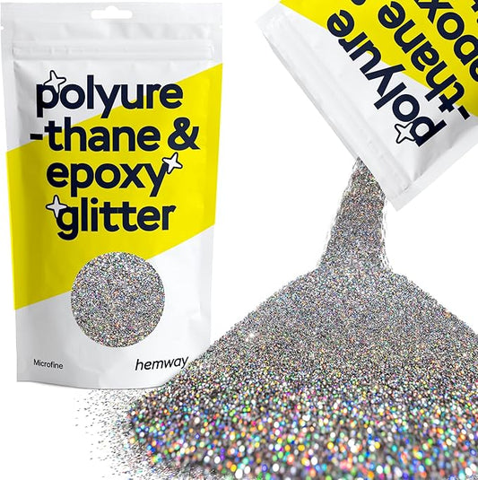 Hemway Polyurethane & Epoxy Resin Glitter 100g / 3.5oz Metallic Crystal Flake Additive for Flooring Jewelry Tumblers Glass Pigment - Microfine (1/256" 0.004" 0.1mm) - Gun Metal Grey Holographic