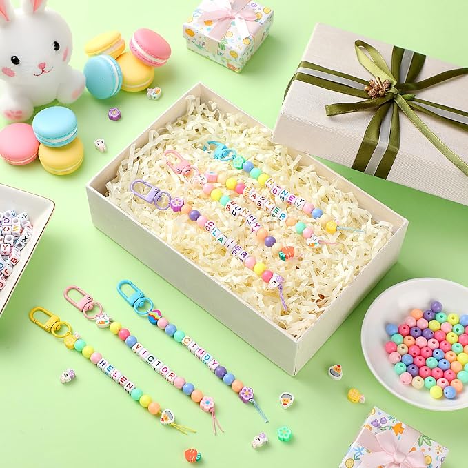 Landical 564 Pcs Easter Bead Keychain Kit DIY Easter Basket Name Tags Key Chain - Image 3