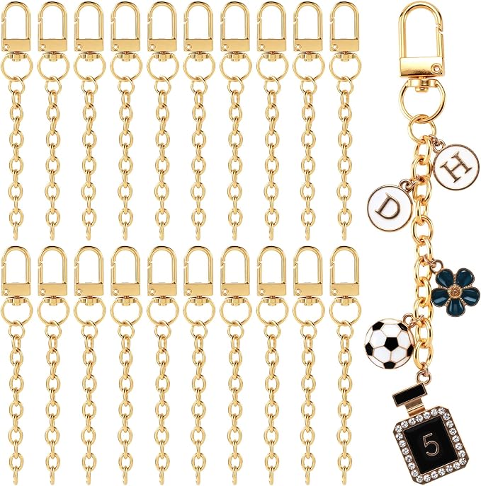 Hzopcw 20pcs Gold Keychain Making Kit, Key Ring Swivel Snap Hook Chains by Unknown
