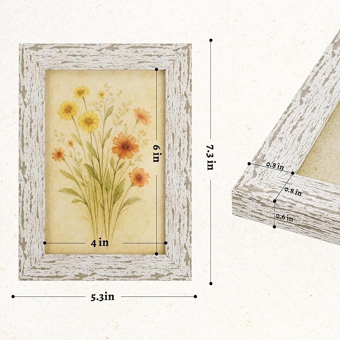 puthiac 4x6 Rustic Farmhouse Picture Frame, Distressed White, 1 Pack | - Image 5