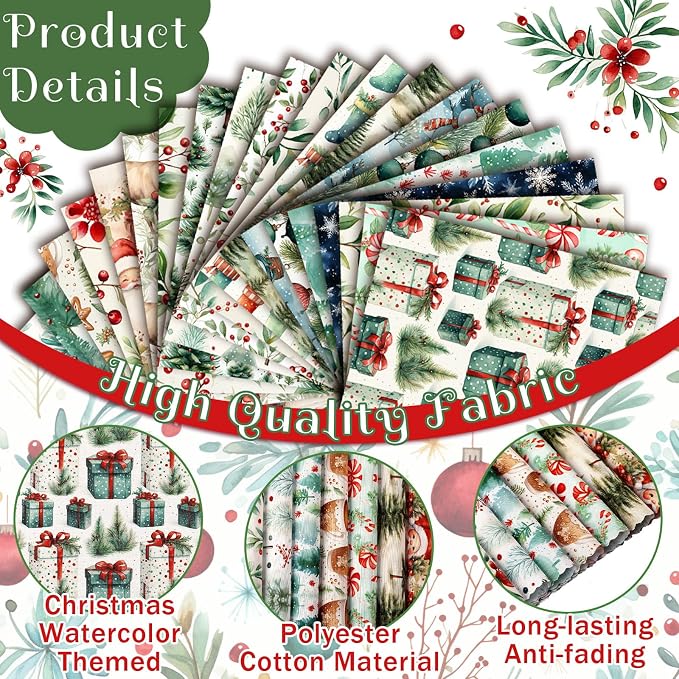 HunnmingRe 20 Pcs 10''x10'' Christmas Woodland Quilting Fabric Square Santa - Image 3
