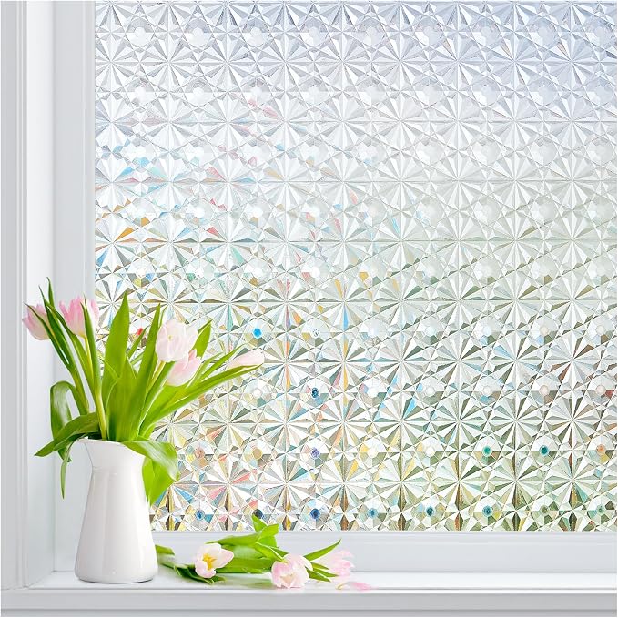 Windimiley Frosted Glass Window Privacy Film, 3D Diamond, 17.5" x 118.1" | by WindimileyDecor