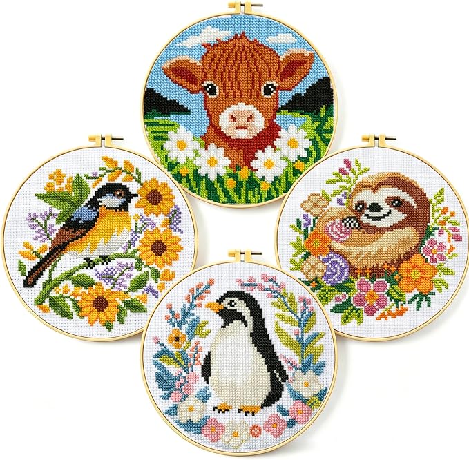 Zhenging Animal Cross Stitch Kit – 4 Pre-Printed Designs by ZhenqingHomeFlagship