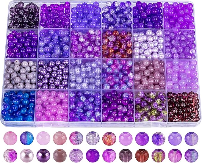 XSEINO About 1200PCS 6mm Glass Beads Bracelet Making Kit, 24 Assorted Violet by XSEINOiscreating%EF%BC%81