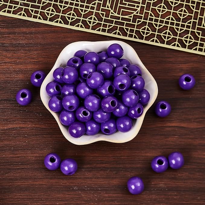 240pcs Purple Color Wood Beads 16mm Large Hole:6mm - Image 6