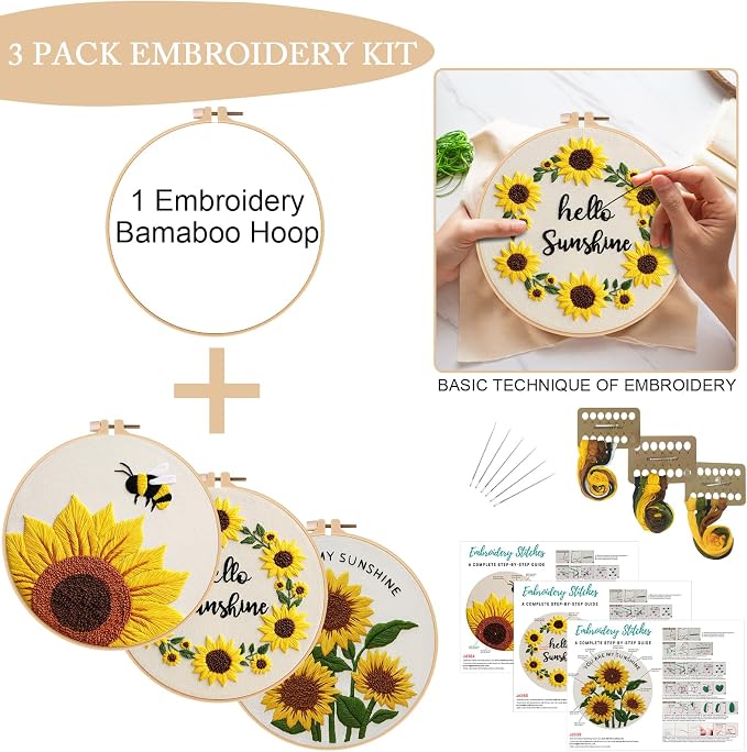 Nuberlic Sunflower Embroidery Kit 3 Pack Embroidery Kits - Image 3