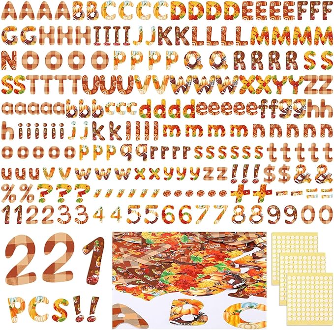 221 Pcs Bulletin Board Letters Round Alphabet Number Punctuation Symbol Combo Letter Cutouts Classroom Decoration for School Classroom Chalkboard Poster Board(Fall Round)