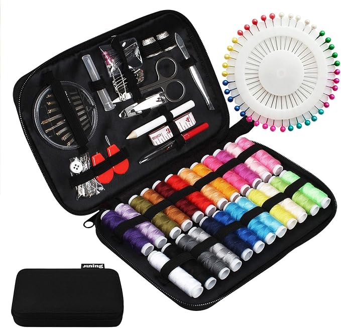 JUNING Sewing Kit with Case, Contains 24 Spools Threads, Sewing Needles by JUNING