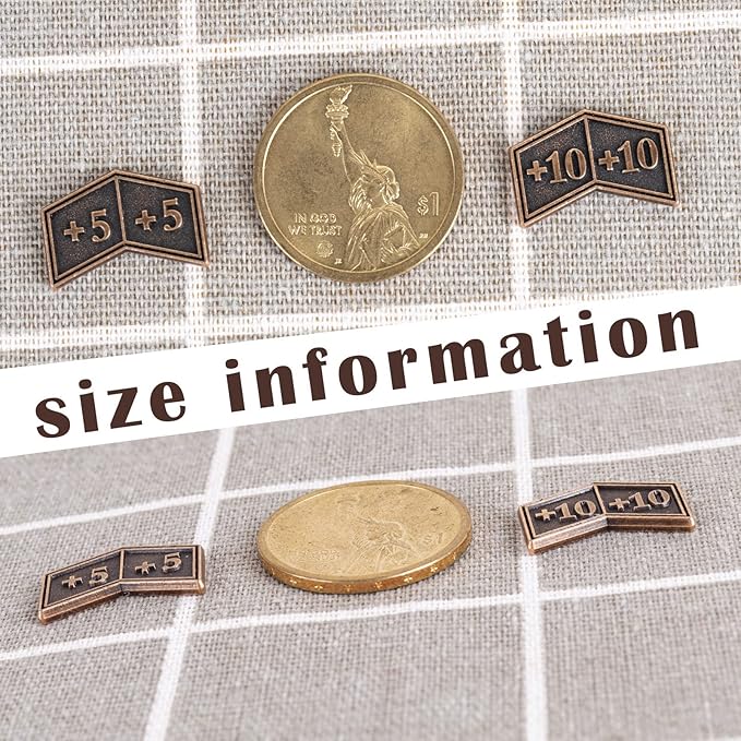 45 Pieces Antique Metal Buff Counter Tokens Magic The Gathering Token Creature Stats or Loyalty Counters for MTG CCG Card Gaming Accessories with Velvet Bag