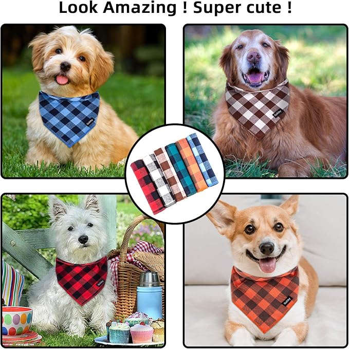 Buffalo Plaid Dog Bandanas Fall Christmas X-Large 6PCS Dog Gifts Red Blue Green - Image 6