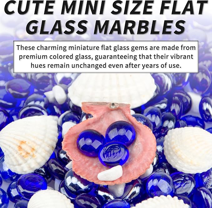 1 LB Blue Flat Glass Beads, 160-180PCS Small Glass Marbles, Mini Flat Round - Image 5