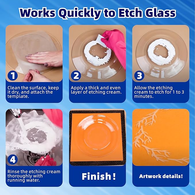 2.8 oz Glassware Etching Kit Creates Permanent Etched Patterns, Etch Starter Kit for Glass, Art Mirrors Frosted Tool for Mirrors, Windows, Glass Etching Starter Medium for Intricate Designs