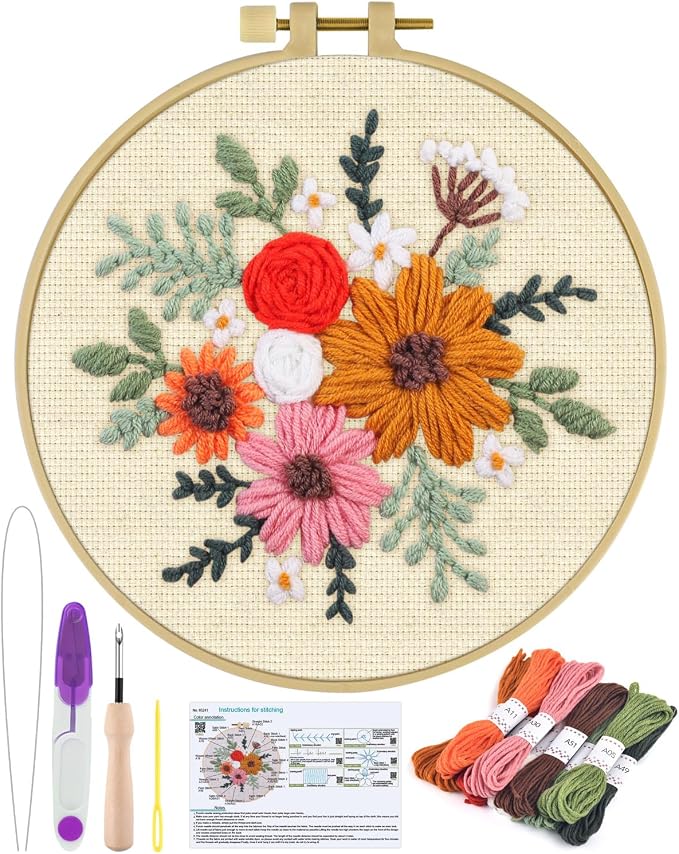 ERKOON Punch Needle Kit Beginners Adults, DIY Easy Flower Embroidery Set by ERKOON