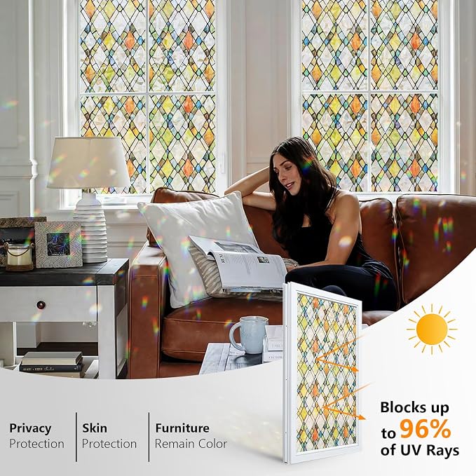 Window Privacy Film Stained Glass 23.6" x 78.7" Rainbow | Static cling – no glue - Image 2