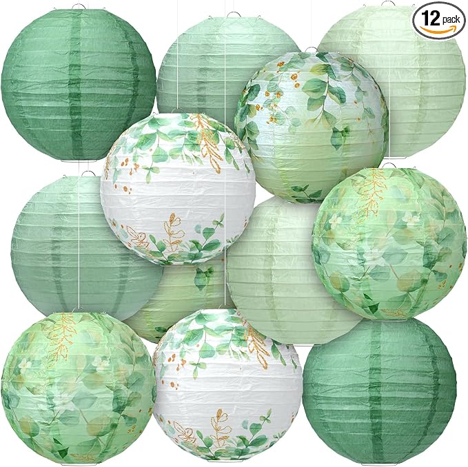 Panelee 12 Pcs Sage Green Eucalyptus Leaf Party Decorations Paper Lanterns 8 by Panelee