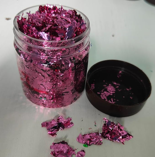 Gilding Flakes,Gold Foil Flakes for Resin,Blue Red Purple Pink Metallic Foil Flakes for Resin Jewelry Making,Nails,Painting Art,Crafts and Slime (Rose red)