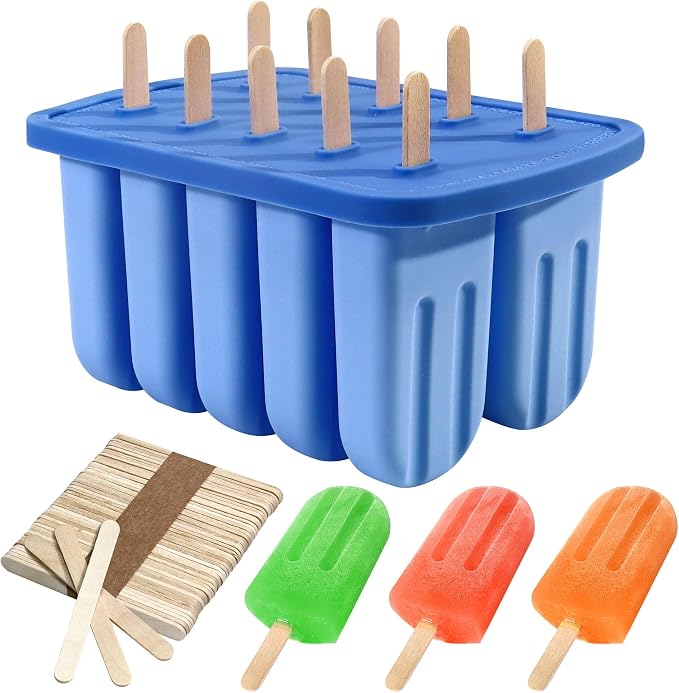 Popsicles Molds, 10 Cavity Silicone Popsicle Molds Easy-Release BPA-free by AUDFA