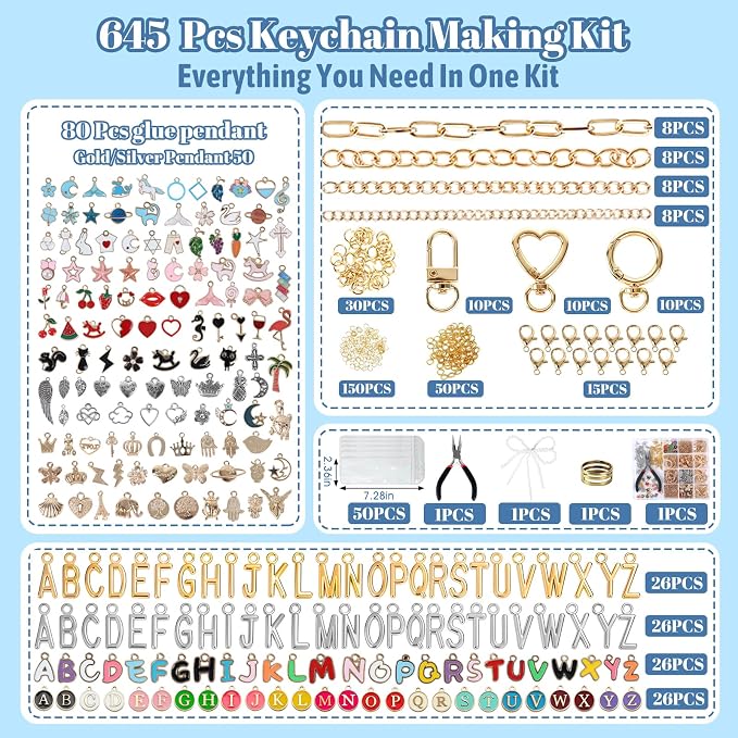 Himake 645Pcs Charms Lip Gloss Keychain Making Kit, DIY Bag Charm Kit - Image 2